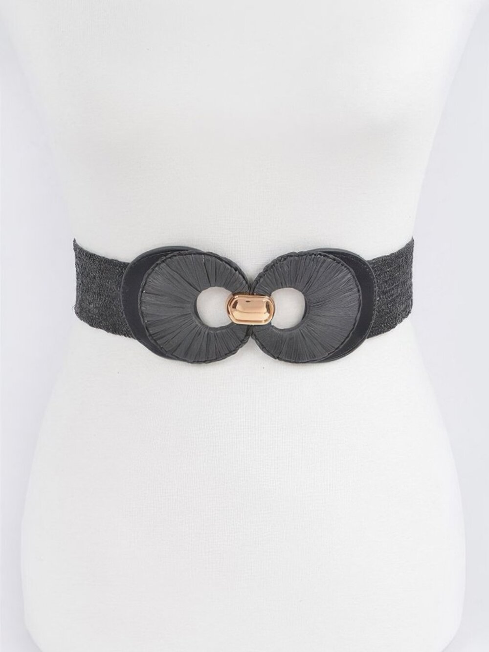 Faux Straw Two Buckle Elastic Belt